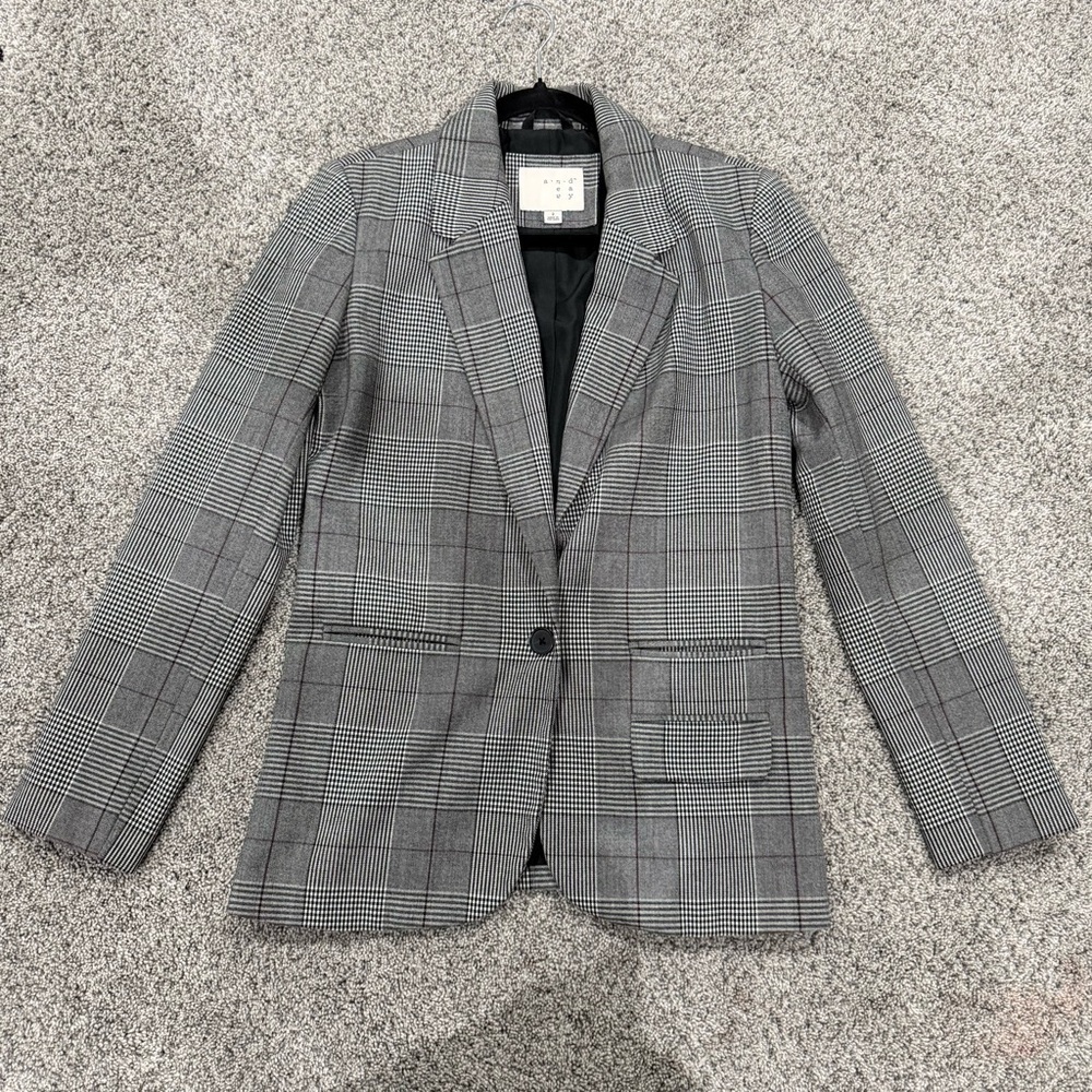 A New Day Grey Checked Single Breasted Blazer Jacket Single Button Women’s US 2
